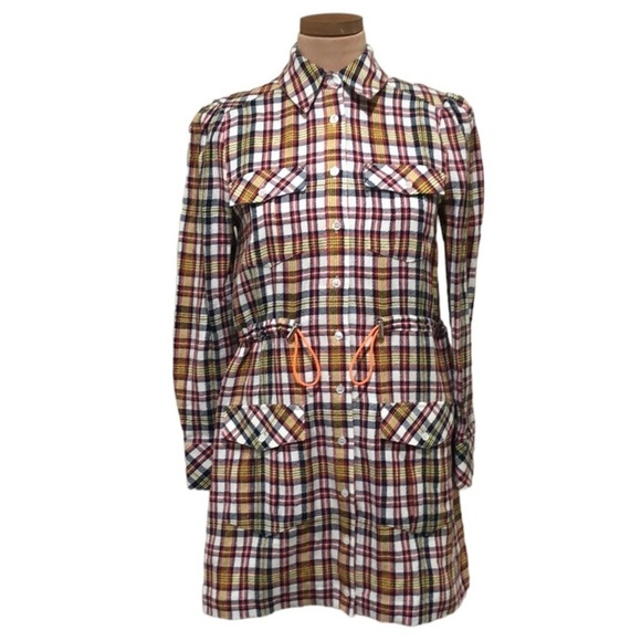 NWT Veronica Beard Corrine Shirt Dress Shirtdress Size 0 Red Multicolored Plaid - Picture 1 of 13